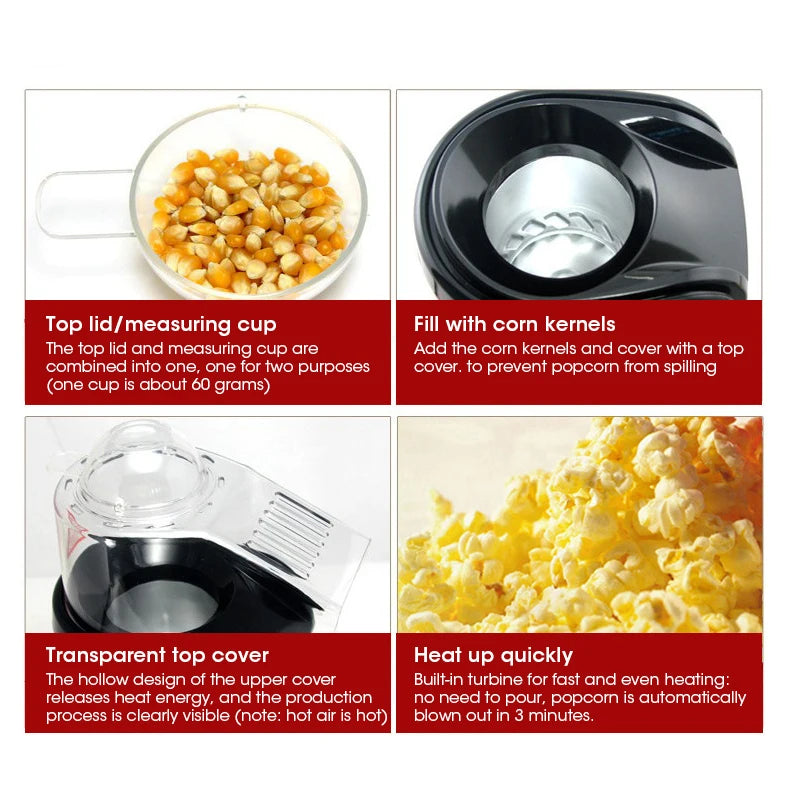 Electric Popcorn Maker Mini Portable 22V Fully Automatic Popcorn Making Home Kitchen Corn Processing and Cooking Machine